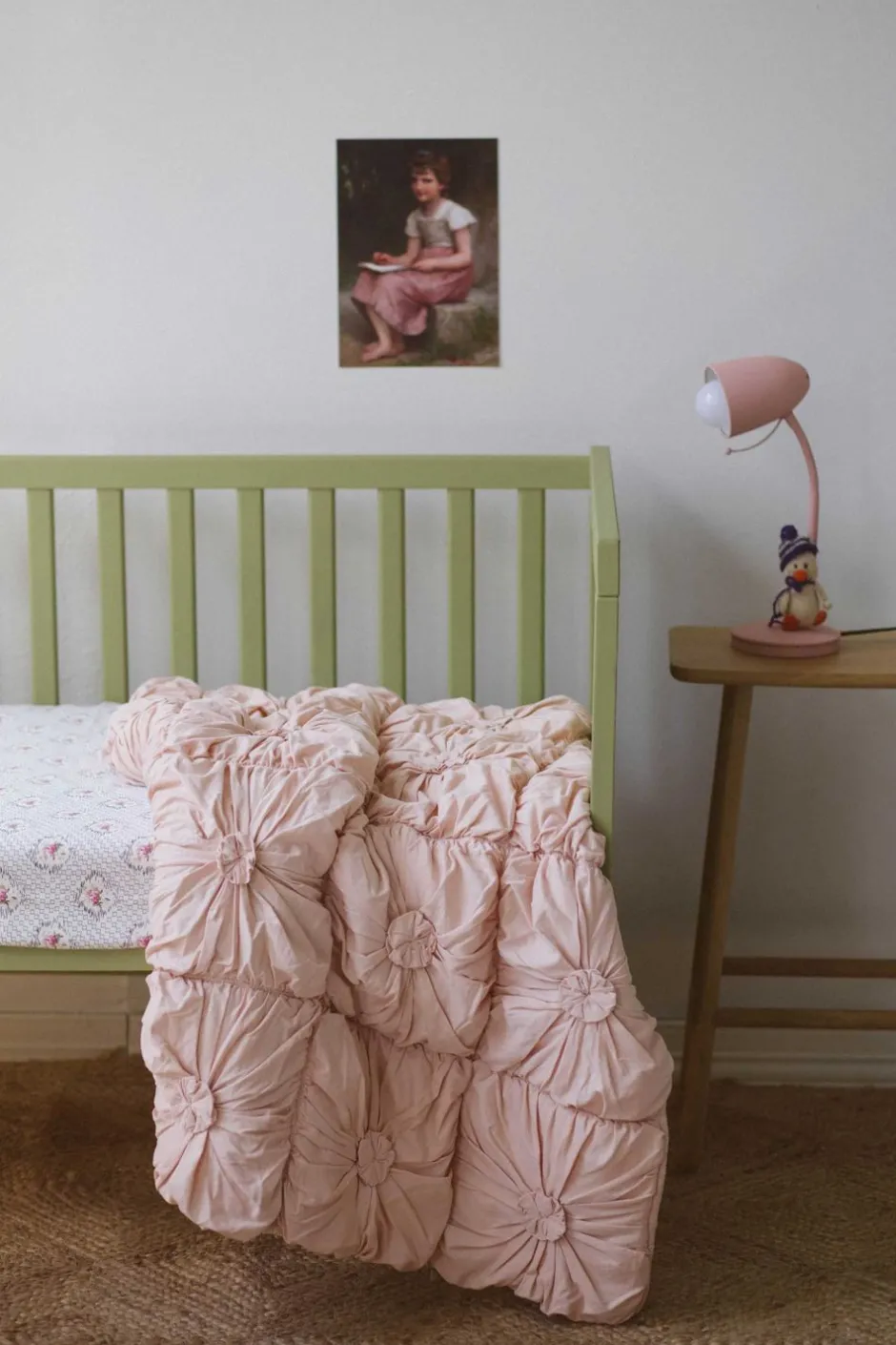 Best Sale Lazybones Cot Quilt Rosette Tuscan Pink *Organic Cotton