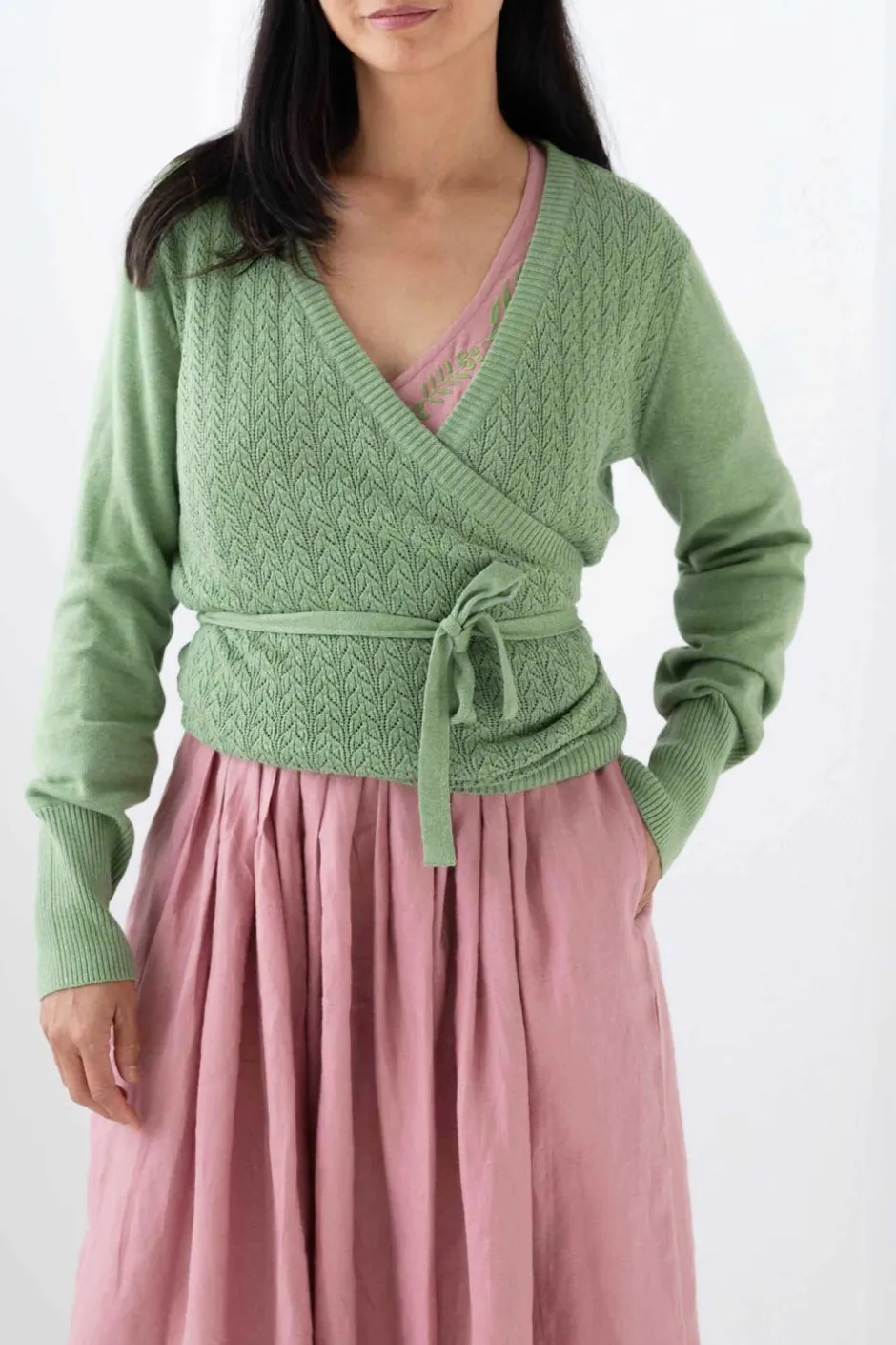 imogen_wrap_cardigan_cottage_green_4.webp Discount Lazybones Imogen Wrap Cardigan Cottage Green